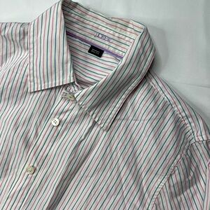 J. Crew Men’s White Shirt with Pink & Teal Stripes